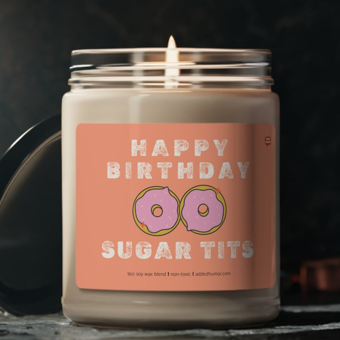 Happy Birthday Sugar Tits Scented Soy Funny Candle, 9oz